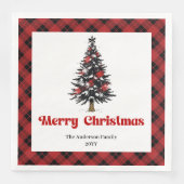 Serviette En Papier Modern Buffalo Plaid Tree Christmas Napkin (Devant)