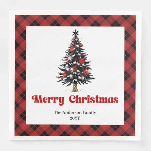 Serviette En Papier Modern Buffalo Plaid Tree Christmas Napkin (Devant)