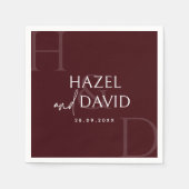 Serviette En Papier Modern Burgundy Monogram Minimalist Wedding (Devant)