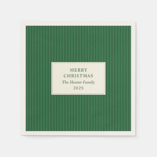 Serviette En Papier Modern Christmas Minimal Holiday Green Stripes (Devant)