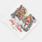 Serviette En Papier Modern Christmas scene napkins cozy watercolor (Coin)