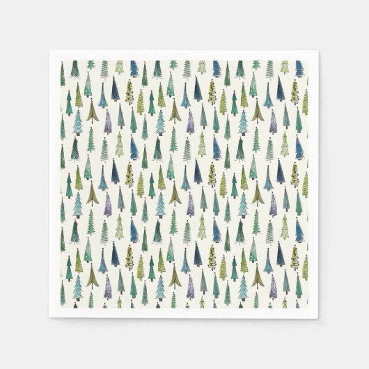 Serviette En Papier Modern Christmas Trees Illustrated Pattern (Devant)