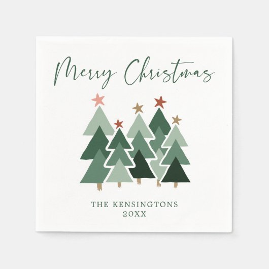 Serviette En Papier Modern Christmas Trees Typography (Devant)