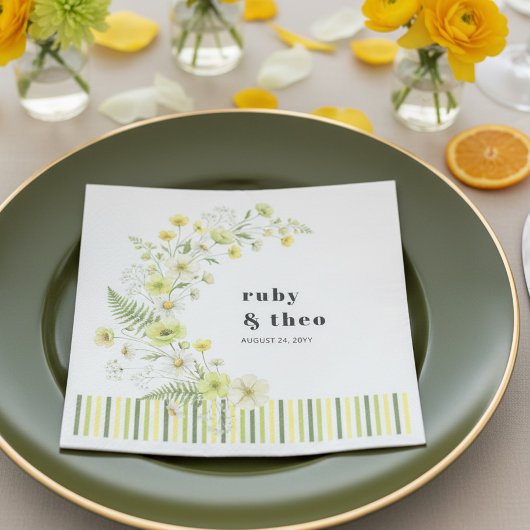 Serviette En Papier Modern Citrus Green Wildflower Wedding