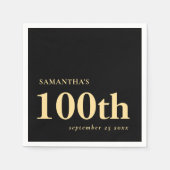 Serviette En Papier Modern Custom Black Gold 100e Nom Date (Devant)