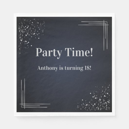 Serviette En Papier Modern Dark Blue & Silver 18th Birthday Napkins (Devant)