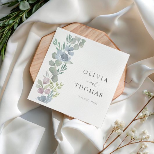 Serviette En Papier Modern Dusty Blue Floral Floral Wedding