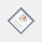 Serviette En Papier Modern Dusty Blue Religius Cross Boy Baptism (Coin)