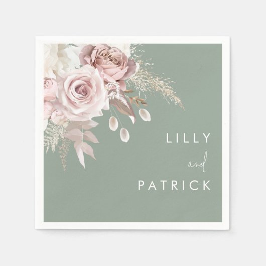 Serviette En Papier Modern Dusty Rose Blush & Sage Wedding (Devant)
