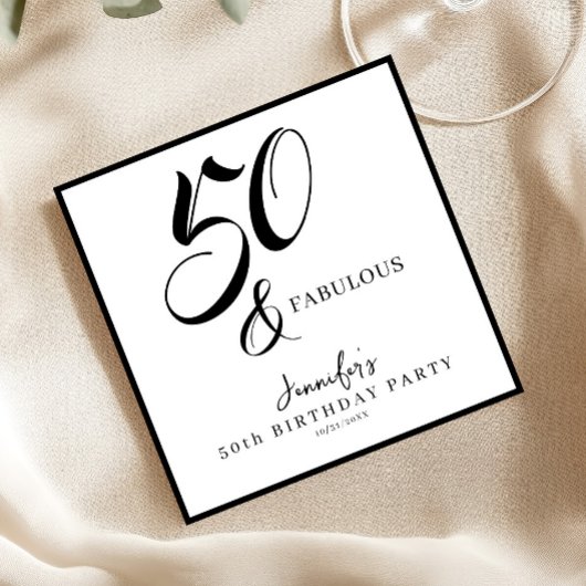 Serviette En Papier Modern Elegant Black White Fifty Fabulous Birthday
