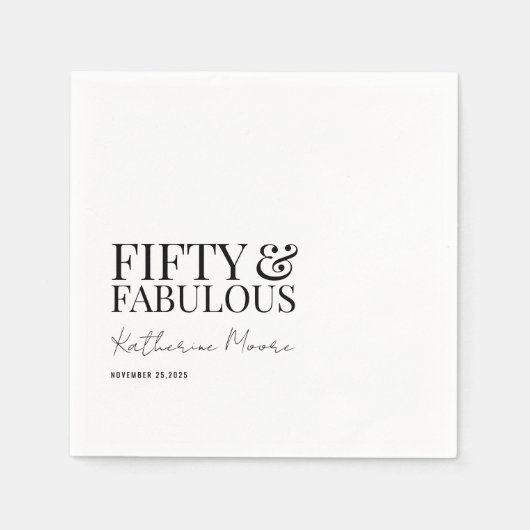 Serviette En Papier Modern Fifty and Fabulous Bold 50th Birthday Party (Devant)