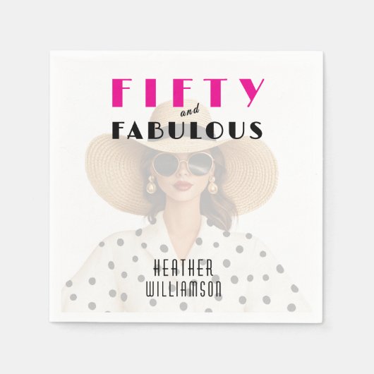 Serviette En Papier Modern Fifty and Fabulous Pink Black (Devant)