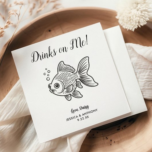 Serviette En Papier Modern Fish Wedding Cocktail Napkins