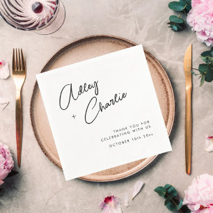 Serviette En Papier Modern Font Black & White Wedding Couples Names