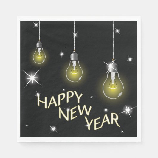 Serviette En Papier Modern Glowing Light Bulbs Happy New Year (Devant)