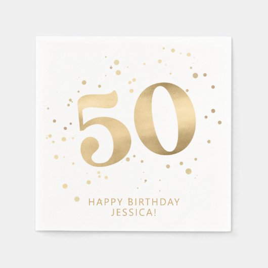 Serviette En Papier Modern Gold Glitter 50th Fifty Birthday (Devant)