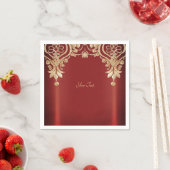 Serviette En Papier Modern Gold Red Floral Napkins (En situation)