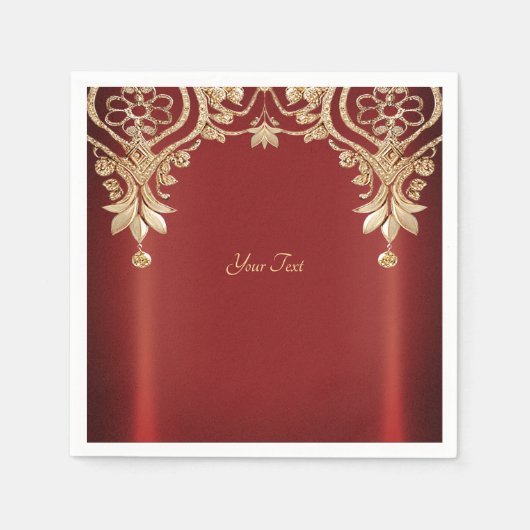 Serviette En Papier Modern Gold Red Floral Napkins (Devant)