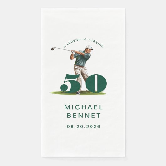 Serviette En Papier Modern Golfer 50th Birthday (Devant)