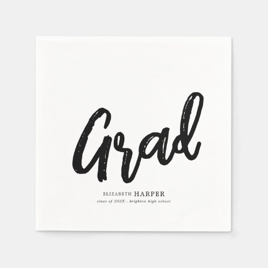 Serviette En Papier Modern Grad Brush Script Diplômé (Devant)