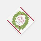 Serviette En Papier Modern Green Wreath Merry Christmas Personalized (Coin)