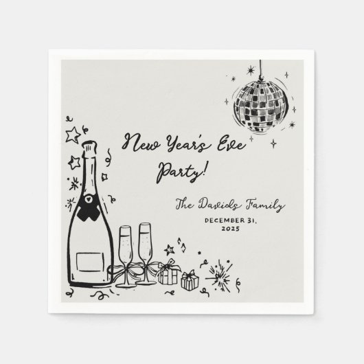 Serviette En Papier Modern Hand Drawn New Year's Eve Party (Devant)