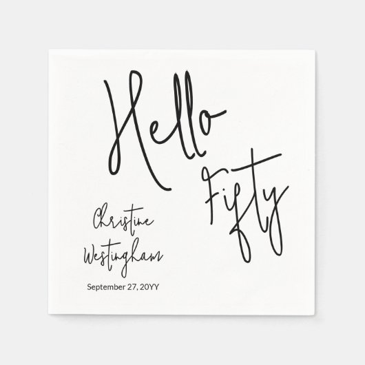 Serviette En Papier Modern Hello Fifty Script 50th Birthday Cocktail (Devant)