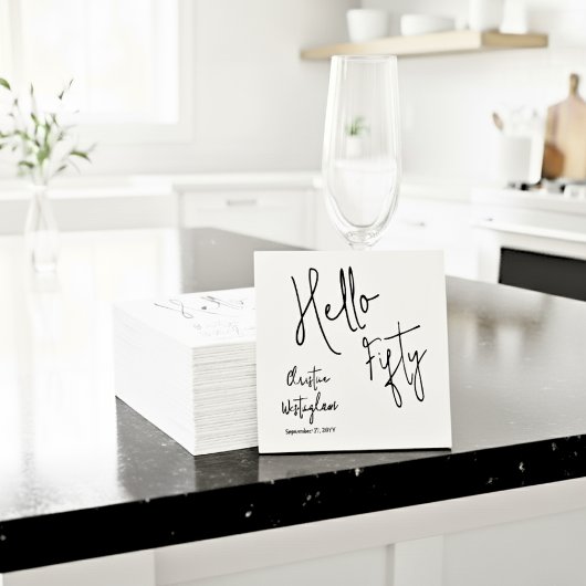 Serviette En Papier Modern Hello Fifty Script 50th Birthday Cocktail