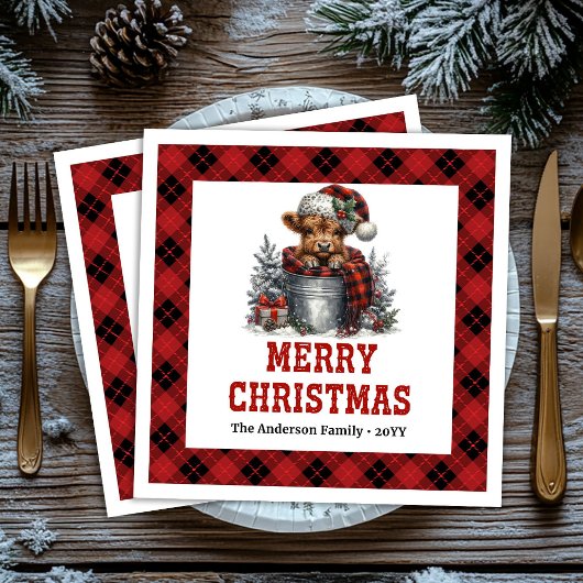 Serviette En Papier Modern highland cow buffalo Christmas napkins