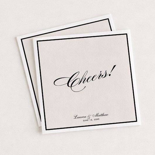 Serviette En Papier Modern Ivory Black Border  Cheers! Wedding 