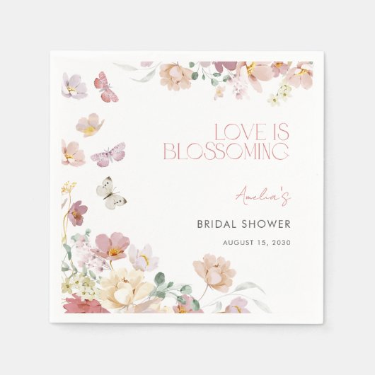 Serviette En Papier Modern Love is Blossoming Pink Bridal Shower (Devant)