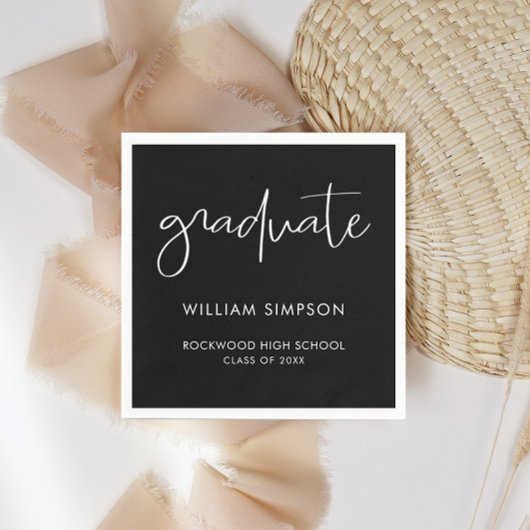 Serviette En Papier Modern Minimal Black & White Graduate 