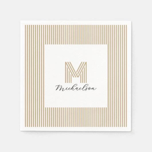 Serviette En Papier Modern Minimal Gold Stripes Monogram (Devant)