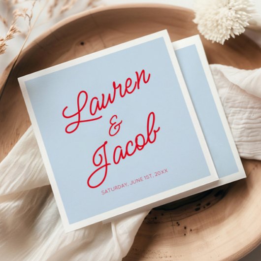 Serviette En Papier Modern Minimal Minimalist Blue and Red Wedding