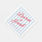 Serviette En Papier Modern Minimal Minimalist Blue Stripes Red Wedding (Coin)