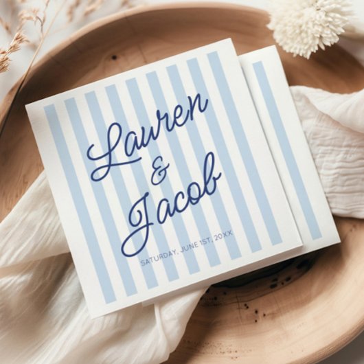 Serviette En Papier Modern Minimal Minimalist Blue Stripes Wedding