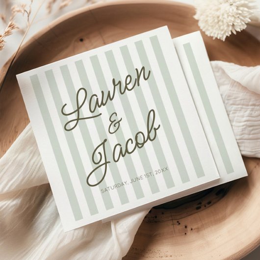 Serviette En Papier Modern Minimal Minimalist Green Stripes Wedding