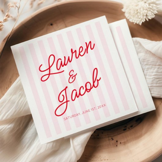 Serviette En Papier Modern Minimal Minimalist Red Pink Stripes Wedding
