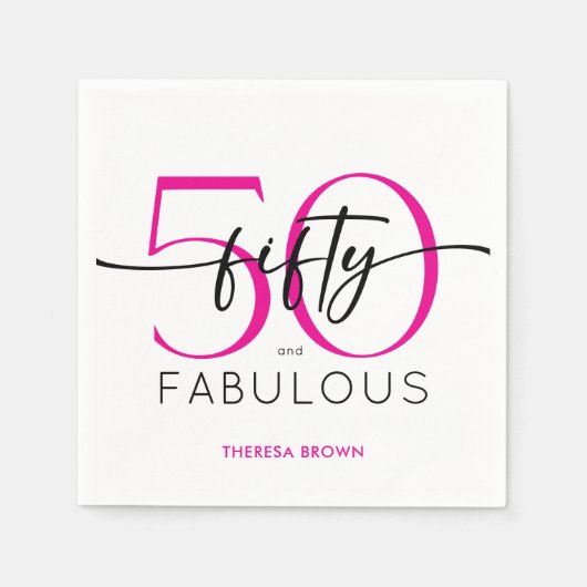 Serviette En Papier Modern Minimal Pink Fifty Fabulous Script Birthday (Devant)