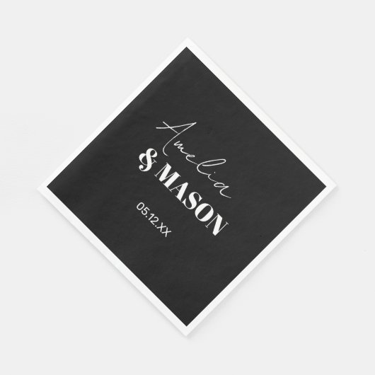 Serviette En Papier Modern Minimalist Black and White Wedding (Coin)