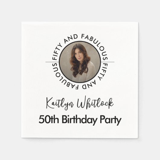 Serviette En Papier Modern Minimalist Black White Fifty and Fabulous (Devant)