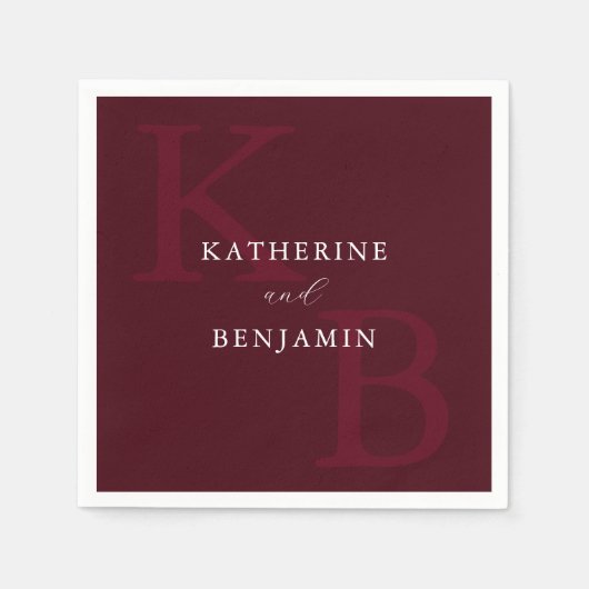Serviette En Papier Modern Minimalist Burgundy Monogram Wedding (Devant)