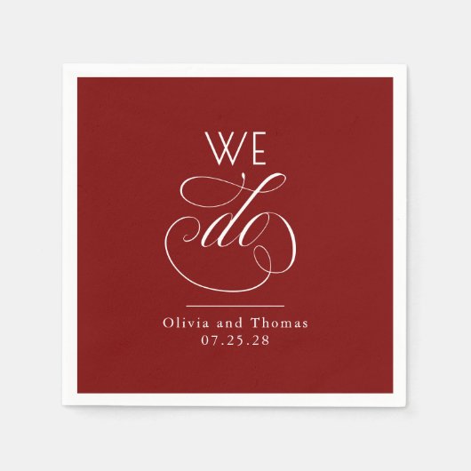 Serviette En Papier Modern Minimalist Typography Red Wedding We Do (Devant)