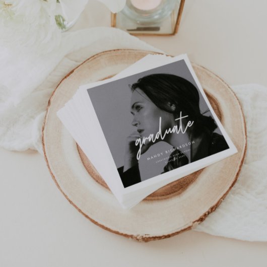 Serviette En Papier Modern Minimalistic Script Photo Graduation Party