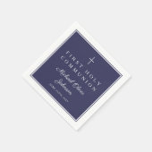 Serviette En Papier Modern Navy Blue Religious Boy First Communion (Coin)