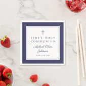 Serviette En Papier Modern Navy Blue Religious Boy First Communion (En situation)