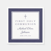 Serviette En Papier Modern Navy Blue Religious Boy First Communion (Devant)