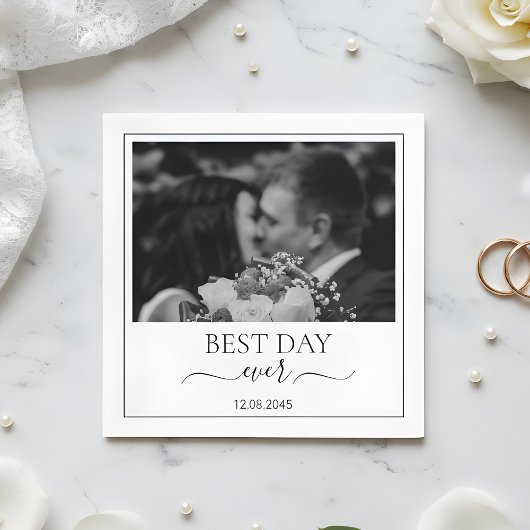 Serviette En Papier Modern Photo Best Day Ever Wedding Custom Napkin
