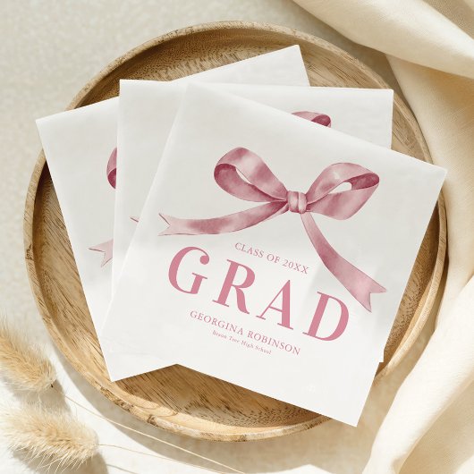 Serviette En Papier Modern Pink Bow Graduation Party