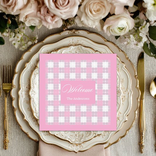 Serviette En Papier Modern Pink Napkins Personalized Plaid Accent